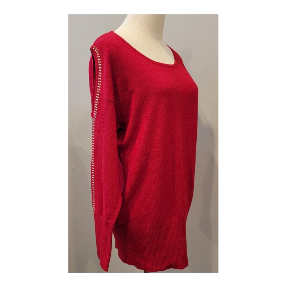 NWT Questions? Cold Shoulder Stud Sweater Medium Red